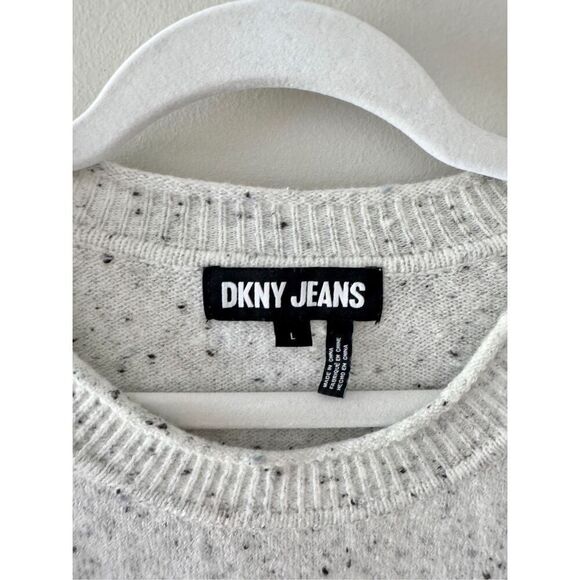 DKNY Sweater Size Large Crewneck Pullover White Speckled Long Sleeve - Picture 4 of 10